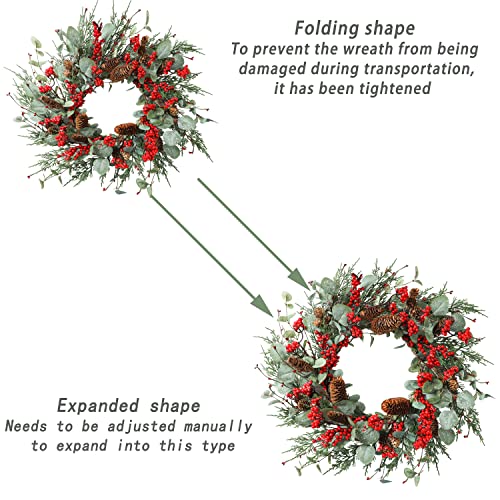 Amf0Resj Artificial Christmas Wreath Winter Wreath With Eucalyptus Leaves,Snowflake,Big Red Berries,Big Pinecones,Pine Needles For Indoor Outdoor Farmhouse Home Wall Window Festival Wedding Decor #TOP6