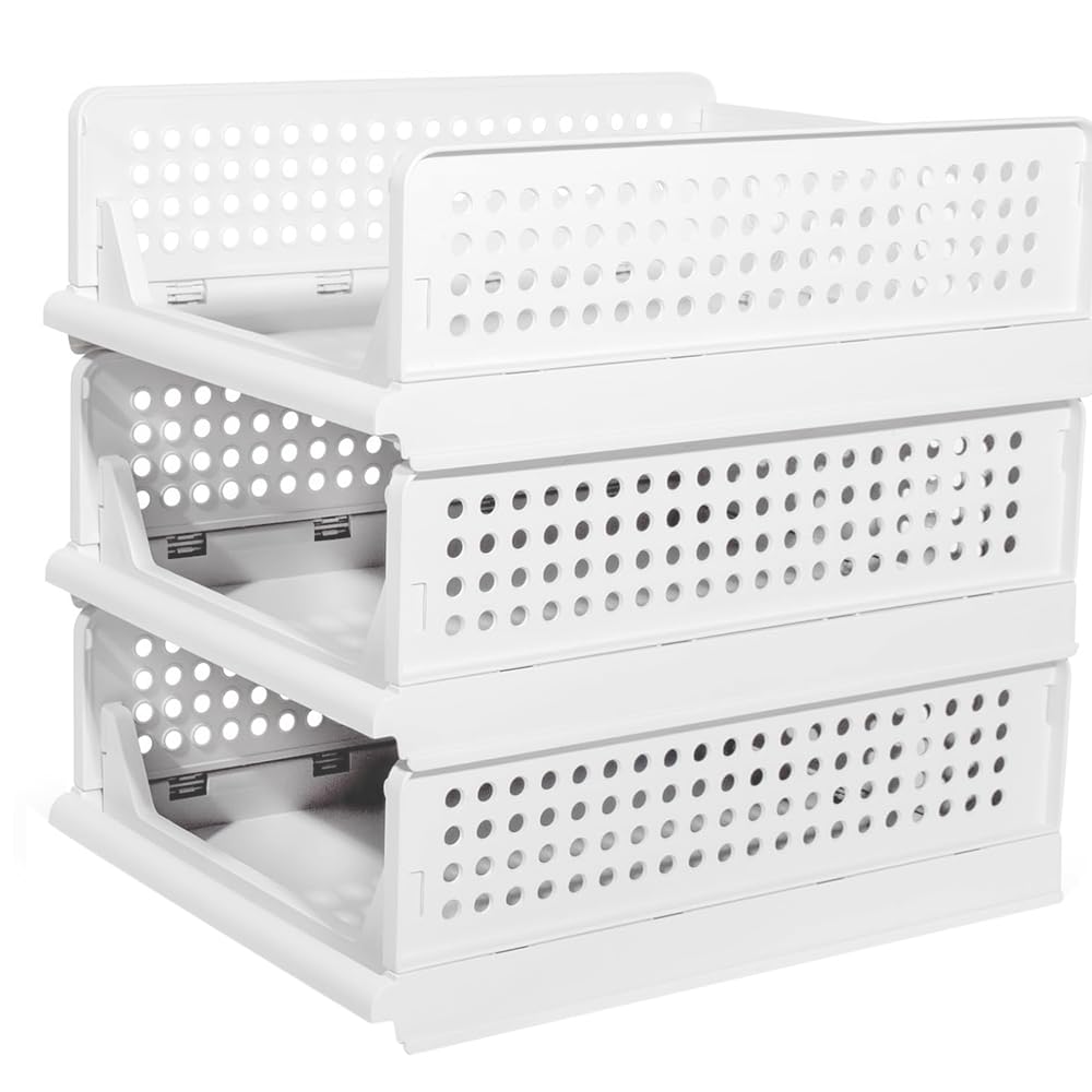 Organizador Apilable para Armario, Cajón Deslizante, Bolsa de Almacenamiento, Organizador de Ropa para Armario, para Ropa - 33,5 x 43 x 42 cm, 3 (2 PC) - Blanco