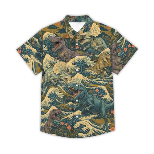 Men's Hawaiian Shirt Funny Dinosaur Aloha Shirt Short Sleeve Casual Button Down Shirt Summer Beach Vacation Party Tropical2