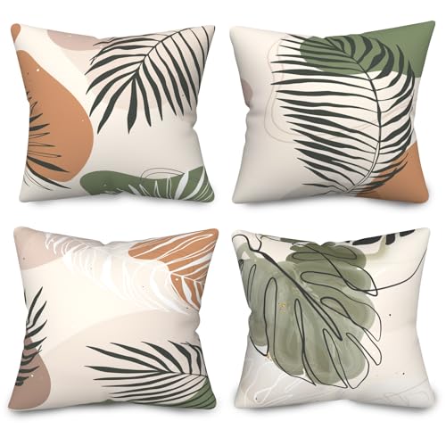 Housse Coussin Abstrait, Uiiooazy Taie Oreiller Boho Feuilles de Palmier Tropicale Plante Motif Housse de Coussin Velours Taie d'oreiller Carré Housse...