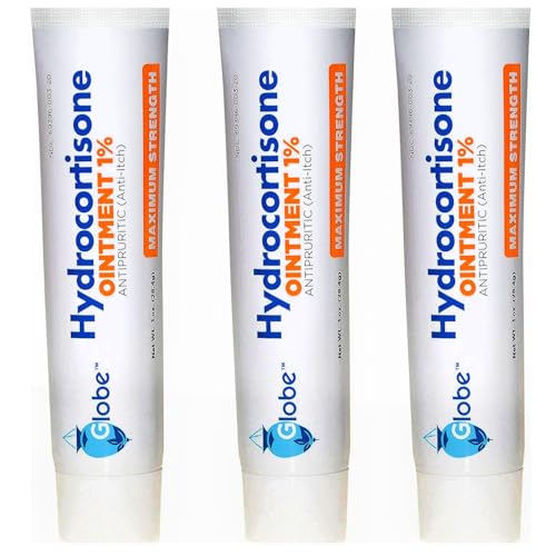 (3 Pack) Globe Hydrocortisone Maximum Strength Transparent Ointment 1% 1 oz Anti-Itch Topical Ointment for Redness Swelling Itching Rash Bug/Mosquito Bites Eczema Hemorrhoids & More