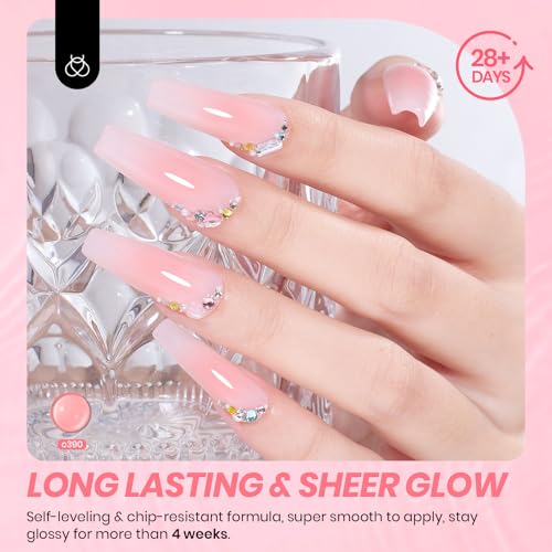 Image of Beetles Nude Pink Gel Nail Polish - 15ml Nude Color Jelly Pink Gel Polish Sheer Translucent Effect Nail Concealer Soak Off UV LED Nail Lamp French Nail Art Gifts for Women Girls