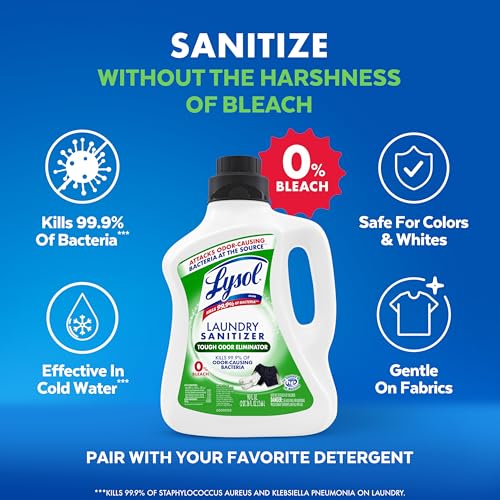 Lysol Tough Odor Eliminator Laundry Sanitizer Additive, Sanitizing Liquid for Gym Clothes and Activewear, 0% Bleach, Eliminates Odor Causing Bacteria, 90oz image 5