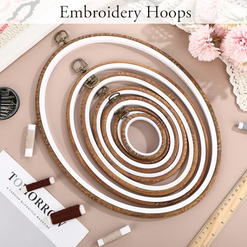 Image of Suncalla 7 Pcs Oval Embroidery Hoop Set Faux Wood with Hanging Loop