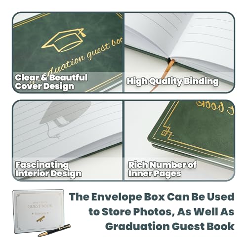 Image of Graduation Guest Book 2026 - Memory Scrapbook for College Gifts Graduation, Guest Book for Graduation Party Sign-In with Custom Message 120 Pages, 7x9 Inch Elegant Graduation Yearbook (Green)