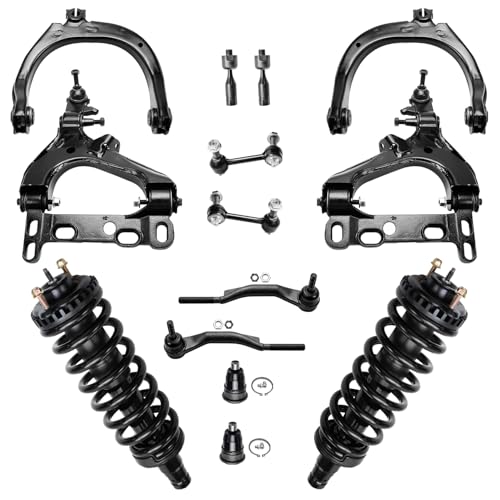 Image of Detroit Axle - 14pc Front End Suspension Kit for Chevy Trailblazer EXT GMC Envoy XL XUV Buick Rainier Isuzu Ascender Saab 9-7X, 4 Control Arms 2 Ball Joints 2 Sway Bars 4 Tie Rods 2 Struts Replacement