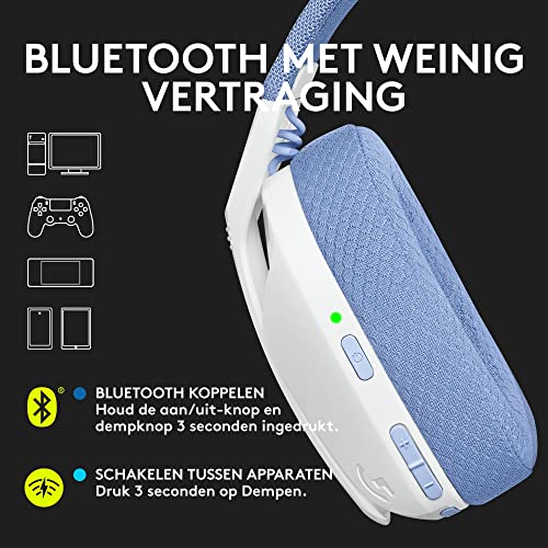 Logitech G435 LIGHTSPEED en Bluetooth draadloze gaming headset - Lichtgewicht, over-ear, ingebouwde microfoons, 18 uur batterij, compatibel met Dolby Atmos, PC, PS4, PS5, mobiel - Wit - Afbeelding 4