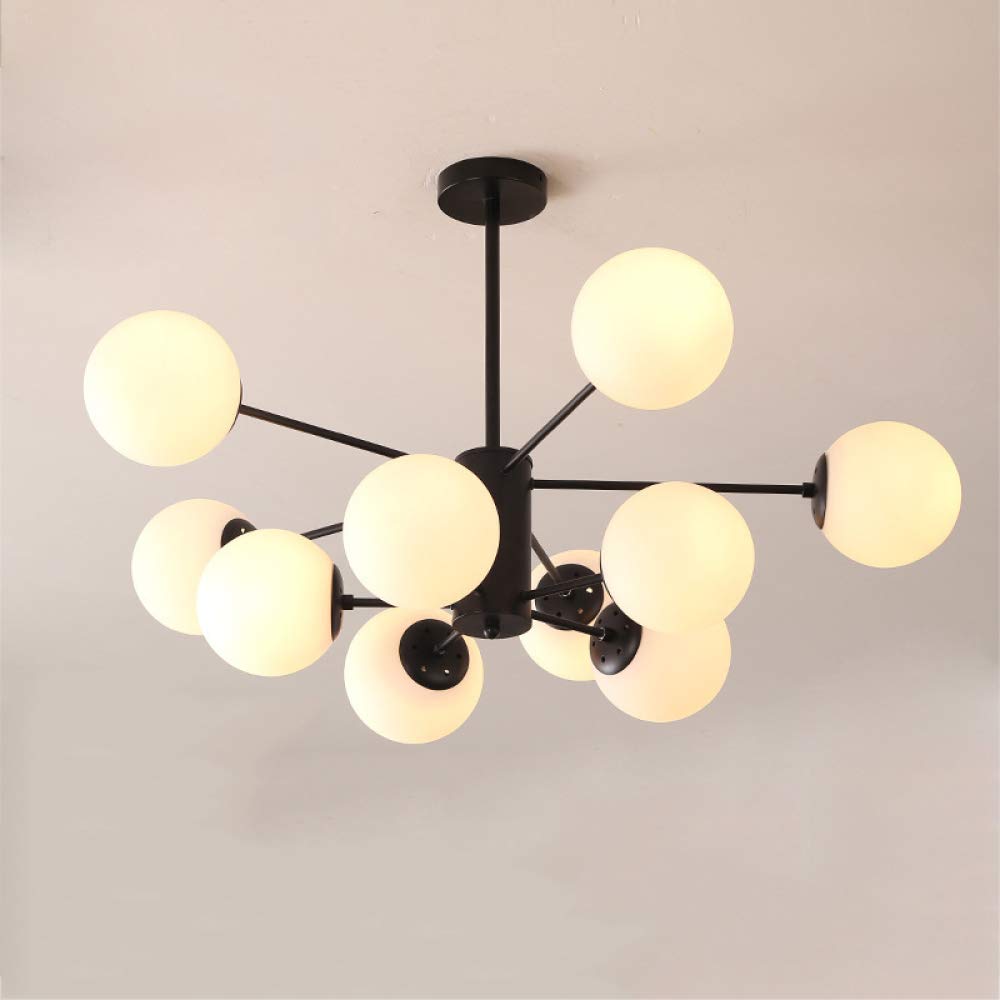 KXEcoLife Magic Bean Molecular Chandelier,LED Sputnik Pendant Light Postmodern Nordic Creative Hanging Lamp Living Room Bedroom Restaurant Lamp,Black+WhiteLight-10Heads