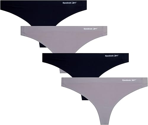 Reebok Womens Thong Underwear - 4 Pack or 8 Pack Breathable Stretch Performance Sexy Seamless Thong Panties for Women (S-XL)
