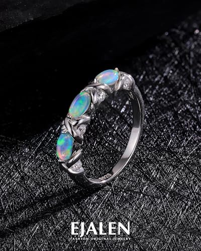 S925-Sterling-Silver Opal Eternity Rings for Women - Stackable Band Rings Elegant Unique Design Ring Fashion Accessory Jewelry Gifts for Everyday Wear and Special Occasions4
