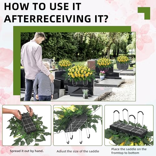 Cemetery Headstone Flower Saddle,Tombstone Flower,Outdoor Grave Saddle Headstone Decorations,Cemetery Memorial Flowers for Outdoor Gravesite Tombstone Decorations (Yellow) image 4