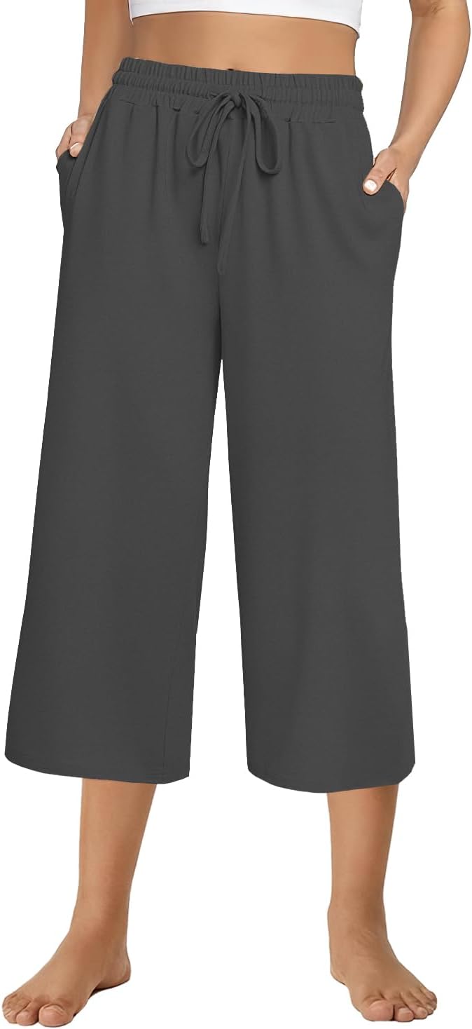 3 PACK Womens Capri Pants Loose Yoga Pants Wide Leg Drawstring Comfy Lounge Pajama Capris Loose Sweatpants with Pocket - Image 7