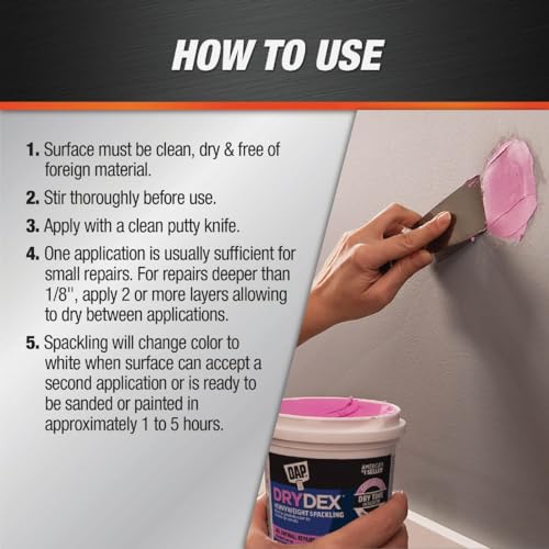 Image of Dap 12328 DryDex Spackling Interior /Exterior, 1 /2-Pint