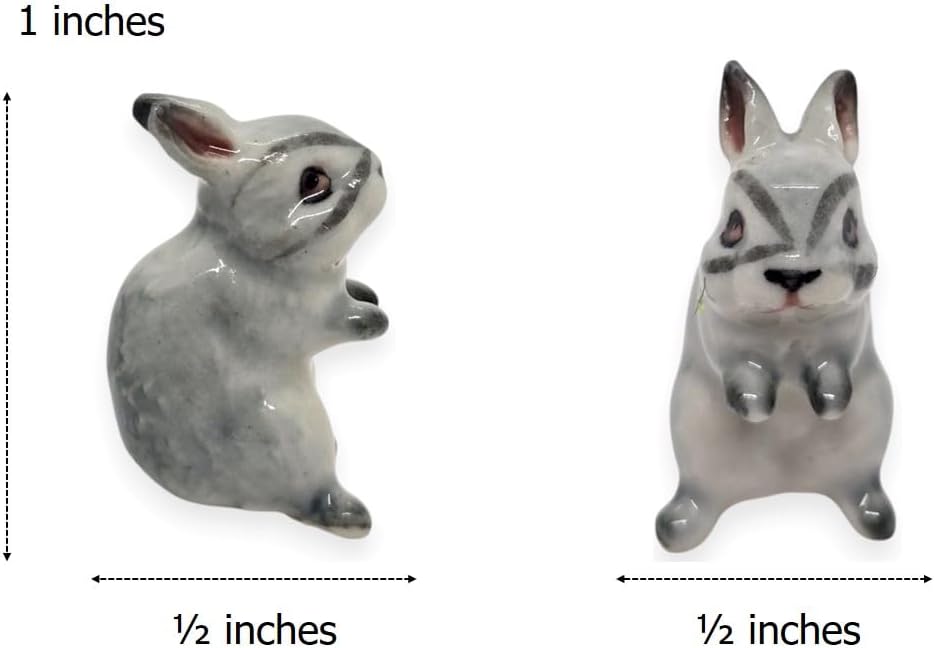 WitnyStore 1" Gray Sit Look Up Rabbit Ceramic Figurine for Terrarium Decoration Collectible Statue for Adult Collectors Handcrafted Porcelain Ornament Sculpture Home Room Tabletop Decor - Image 3