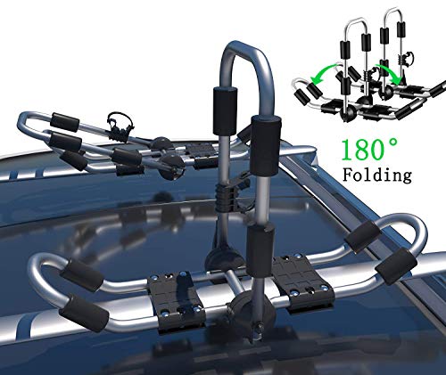 XGeek Kayak Roof Rack 4-in-1 for Kayak, Surfboard, Canoe and Ski Board Rooftop Mount Carrier Folding Adjustable Bilateral J-Style Rack on SUV, Car and Truck