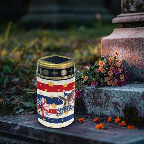 Image of 250th Anniversary Grave Solar Light USA Memorial Flameless Candle American Flag Bald Eagle Solar Powered Patriotic Themed Grave Decorations Cemetery Tribute Honoring Veterans