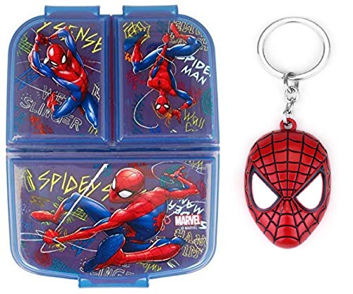 Spiderman - Fiambrera para sándwich, 3 compartimentos múltiples, incluye llavero de Spiderman