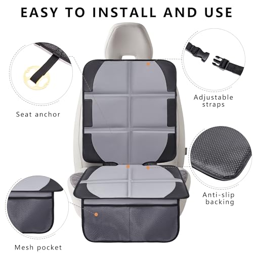 Image of Car Seat Protector, 2 Pack Baby CarSeat Covers with Mesh Pockets & Non-Slip Backing 600D Durable Seat Protectors Under Car Seat for Baby(Gray, Large)
