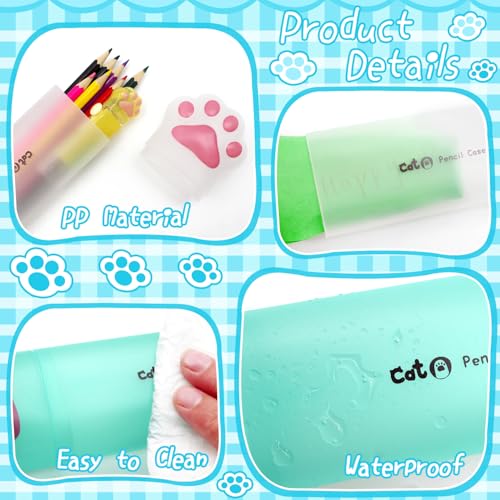 Image of Benvo Cat Paw Pencil Holder Plastic Kitten Pencil Case Storage Organizer for Pencils Pens Rulers, Office Portable Desk Accessories (White /Mint Green, Pack of 2)