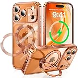 iPhone 17 Pro Max 用 ケース MagSafe対応 光沢CD紋様リング 360°定点回転スタンド 縦横両対応 マグセーフ対応 メッキバンパー キラキラ 背面クリア 精密開口レンズ保護 いphone 17 pro max ケース Gunwon スマホケース 米軍規格 耐衝撃 黄変防止 マグネット付け 超強磁力 ワイヤレス充電 アイフォン17プロマックス 用 携帯ケース「オレンジ」
