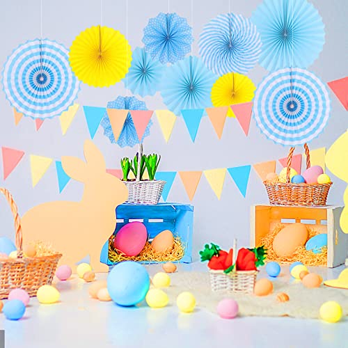 Image of LRCXL 12PCS Party Hanging Paper Fans Set, Fiesta Round Pattern Paper Garlands Decoration Party Supplies for New Year Baby Shower Birthday Wedding Graduation Events Accessories(Sky blue)