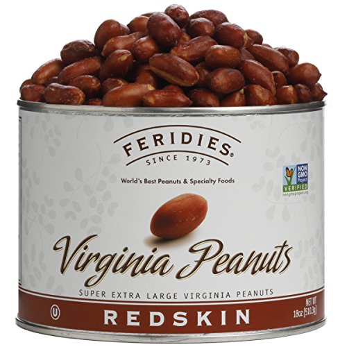 FERIDIES Extra Large Gourmet Salted Redskin Virginia Peanuts with Skins, 18 Oz CAN, All Natural, Kosher, Non-GMO