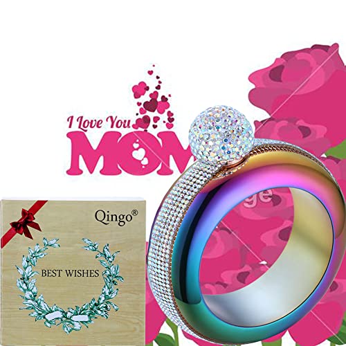 Image of Flask Bracelet Bangle Flask Creative Stainless 304 Steeland Hip Flask Funnel Set For Women 3.5 oz (Rainbow Rhinestones Lid)
