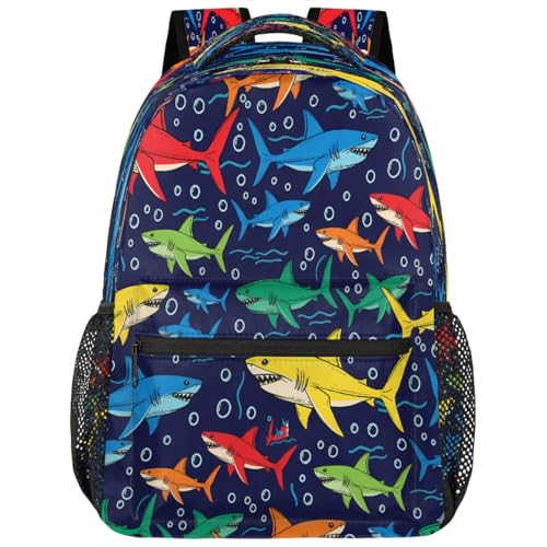 Mochila para portátil 15.6 ligera con estampado de tiburón impermeable para universidad
