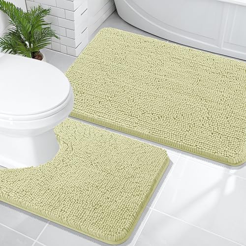 Image of OLANLY Bathroom Rugs Sets 2 Piece, Soft Absorbent Chenille Bath Mats and U-Shaped Contour Toilet Mat Area Rug Set, Machine Washable Bath Carpet, Home Decor Accessories(36 inchx24 inch+24 inchx20 inch, Vanilla)