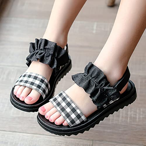 Little/Big Kids Girls Summer Flat Open Toe Sandals Ruffle Striped Pattern Pu Sandals Beach Shoes Daily Shoes Kid Sandles2