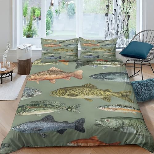 Housse de couette poisson 140x200 vintage en microfibre douce