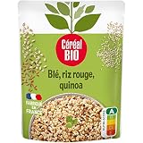 CÉRÉAL BIO – Blé, Riz Rouge & Quinoa Bio – Trio de Céréales Bio au Naturel – Repas Prêt à Réchauffer en 2 min – Riche en Fibres & Protéines – Sans Additifs – Nutriscore A – 250 g