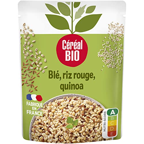 CÉRÉAL BIO – Blé, Riz Rouge & Quinoa Bio – Trio de Céréales Bio au Naturel – Repas Prêt à Réchauffer en 2 min – Riche en Fibres & Protéines...
