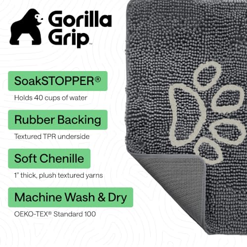 Image of GORILLA GRIP SoakSTOPPER Dog Door Mat, 48x30 Machine Washable Rug Absorbent Doormat Captures Moisture Mud Dirt, Quick Dry Soft Chenille Entryway Rugs Indoor Entrance Mats for Dog Paws, Charcoal