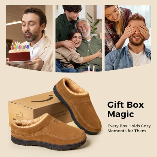 Hometop Men's Moccasin Slippers Soft Warm Non-Slip Memory Foam Indoor House Shoes With Fluffy Lining Chestnut, 8-9 Uk - 8