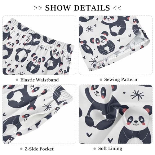 ALAZA Panda Animal Love White Pajama Shorts Elastic Waist Casual Sleep Shorts with Pockets Size 6-143