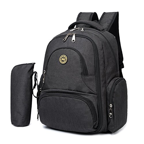 HARFING Waterproof Insulated Diaper Bag Backpack with Changing Pad & Stroller Straps, Large Capacity, Lightweight Travel Baby Gear Nappy Organizer for Mom & Dad,Black