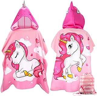 Thboxes Kids Hooded Towel, Unicorn Beach Bath Poncho Towel for Children Soft Absorbent Baby Hood Towel with Drawstring Bag for Boys Girls 75 x 150 cm