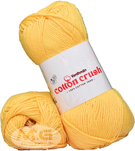 Image of Vardh Man Cotton Crush 8-ply Yellow 200 GMS 100% Cotton Ball Hand Knitting Cotton /Art Craft Soft Fingering Crochet Hook Yarn, Needle Knitting Yarn Thread Dyed-LF Art-AFDB