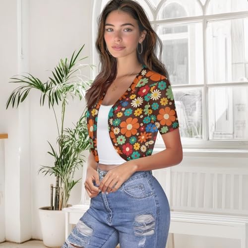 Image of Womens Short Sleeve Bolero Shrug Open Front Knit Cropped Cardigan Shoulder Cover for Dress Cute Casual Knit Cover Up