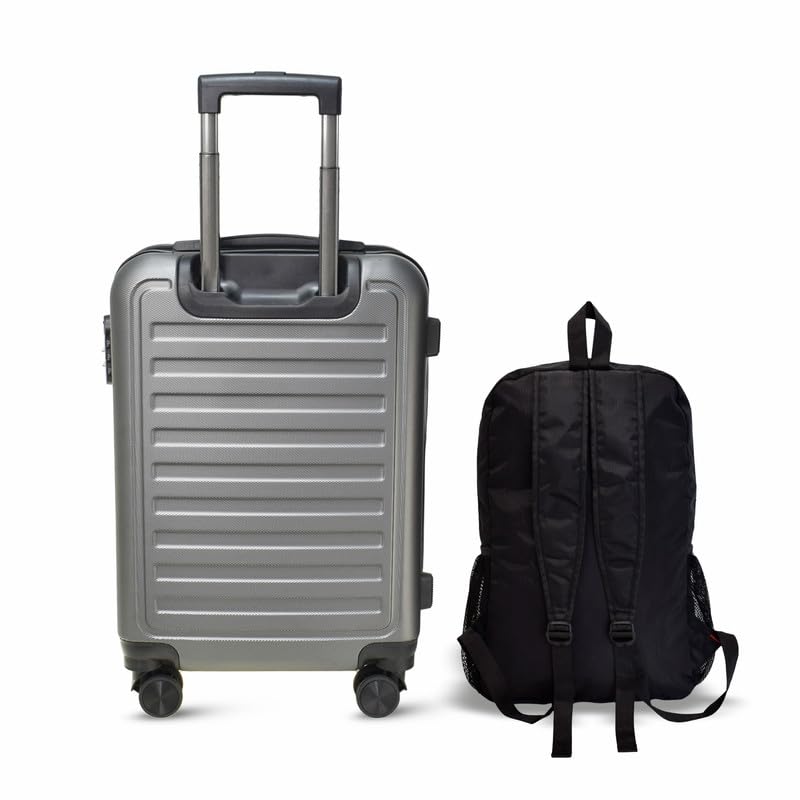 Image of SWISS MILITARY Contour Luggage Bag 42L & Foldable Backpack 13.2L Combo | Textured Hard-Sided Trolley Bag,Cabin Luggage, Overnighter Trolley Bags| Foldable Bag for Travel | Bagpacker Bag