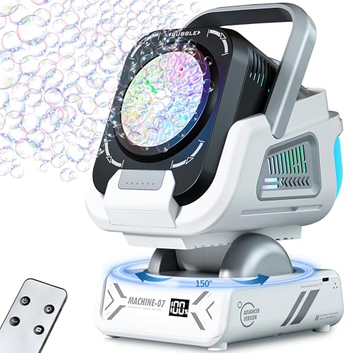 2025 Upgraded Bubble Machine with Remote Control, Automatic Rotation & RGB Lights, 1800mAh Rechargeable Battery, Type-C Charge, Bubble Maker for Kids, Weddings, Birthday Parties, Outdoor Activities