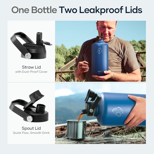 Image of BUZIO 1 Gallon Water Bottle Insulated with Dust-Proof Straw & Spout Lids