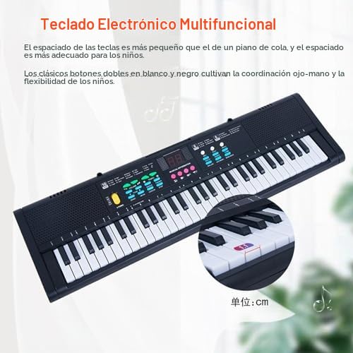 61 Teclas Teclado Piano Teclado Electrónico Portátil Instrumento Musical para Principiantes Niños Negro 50 * 14.7 * 4cm