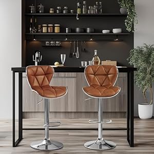   Yaheetech-Bar-Stools-Set-of-2-PU-Leather-Swivel-Bar-Stools-with-Shell-Back-Armless-Counter-Height-Adjustable-Bar-Chairs-for-Home-Kitchen-Retro-Brown