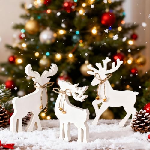 3 Stück Weihnachtsdeko Rustikale Holz Rentier, Weihnachtsdeko Hirsch...
