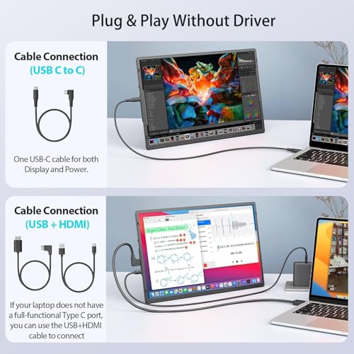 Image of Ygretyrjh 16.1 inch Portable Monitor, 100% sRGB FHD 1200P FHD Laptop Screen Extender, Plug & Play for 13-17 inch Laptops, 360 Rotating, Travel Screen Compatible with Mac /Windows /Chrome