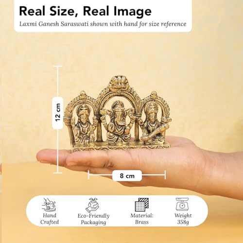 Image of Ekhasa 100% Pure Brass Lakshmi Ganesh Saraswati Idol with Gift Box | God Idol Brass Showpiece for Home Decor Pooja Room | Religious Housewarming Grah Pravesh Diwali Wedding Gift