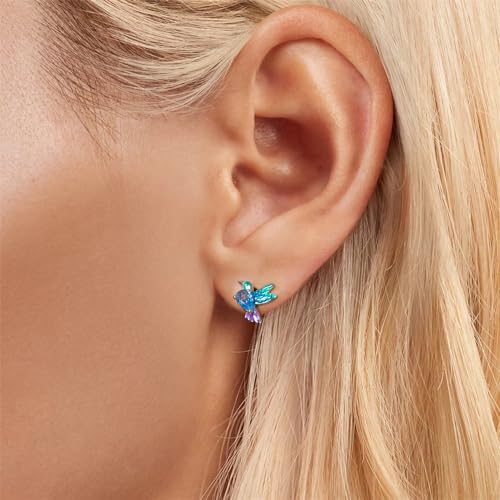 Cute Hummingbird Animal Stud Earrings for Women Girls 925 Sterling Silver Hypoallergenic Blue Crystal Green Enamel Tiny Bird Studs Cartilage Tragus Post Nickel Free Piercing Ear Dainty Birthday Holiday Jewelry Gifts2