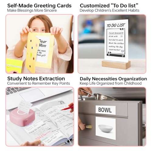 Image of Cabaro Mini Printer Sticker Thermal Printer with 3 Rolls Paper, Bluetooth Portable Phone Print Pods,Study Sticker Maker for Pictures, Photos, Journals, DIY, Compatible with Phone & Tablet